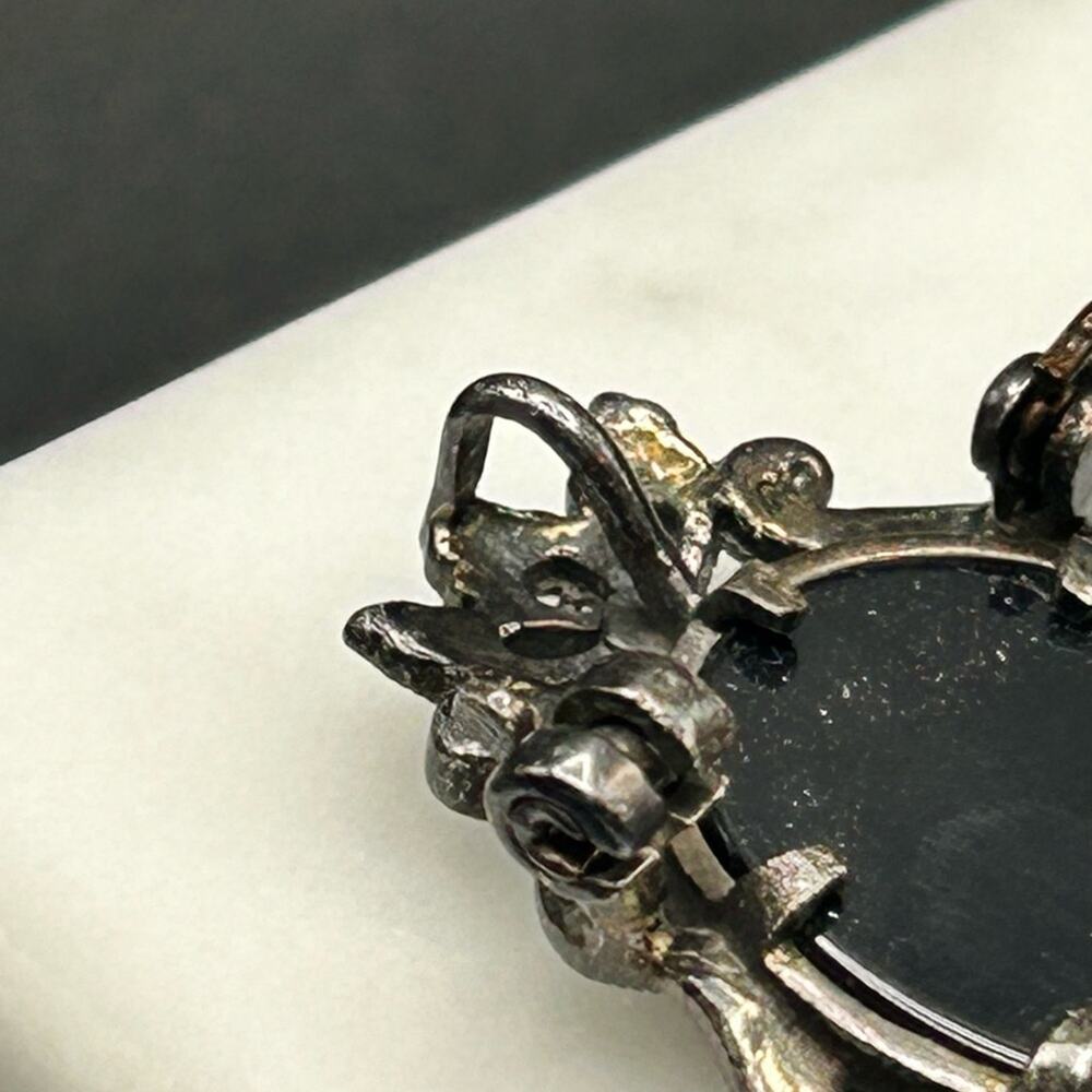 Vintage 925 Sterling silver Left Facing Cameo brooch pendant pin #394 MOP onyx - Picture 9 of 11